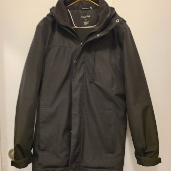 New Black Calvin Klein long coat jacket water repellant removable hood CMH01362 - Picture 5 of 10